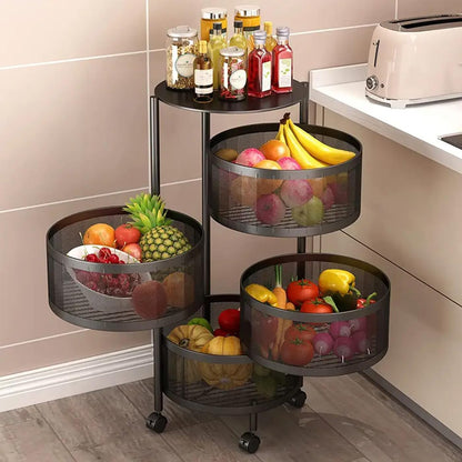 Metal Kitchen Rotating Trolley With 3, 4 & 5 Tier Storage Baskets