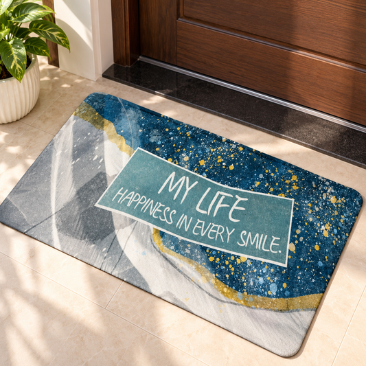 My Life Happiness Printed Door Mat Decorative Entrance Rug (22x15Inch)