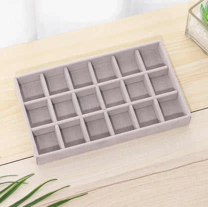 18 Grid Soft Velvet Jewelry Storage Organizer Tray