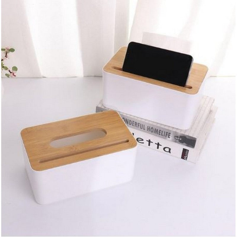 Modern Desktop Tissue Holder With Wooden Lid