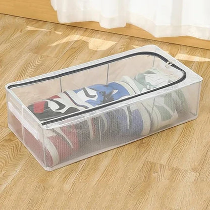 Under Bed Shoe Storage Box – Transparent Waterproof PVC Organizer with Zipper Closure