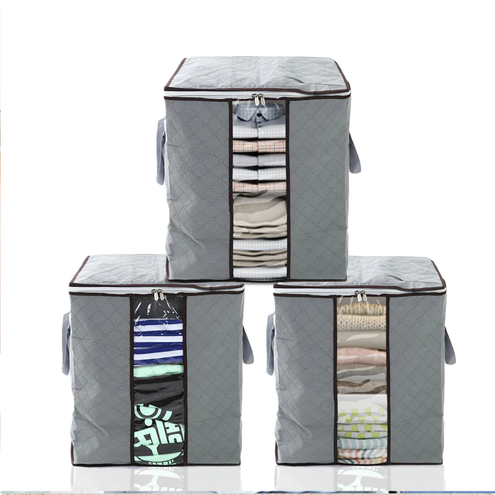 3 Pcs Grey Storage Bags, Wardrobe and Organizer 