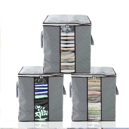 3 Pcs Grey Storage Bags, Wardrobe and Organizer 