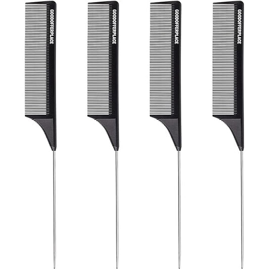 2PC Fine Teeth Tail Comb in Black