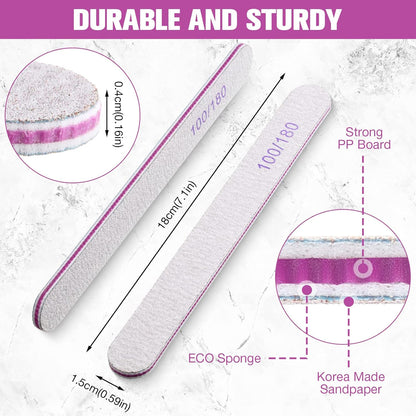 Double Sided Emery Board Washable 100/180 Grit Nail Files