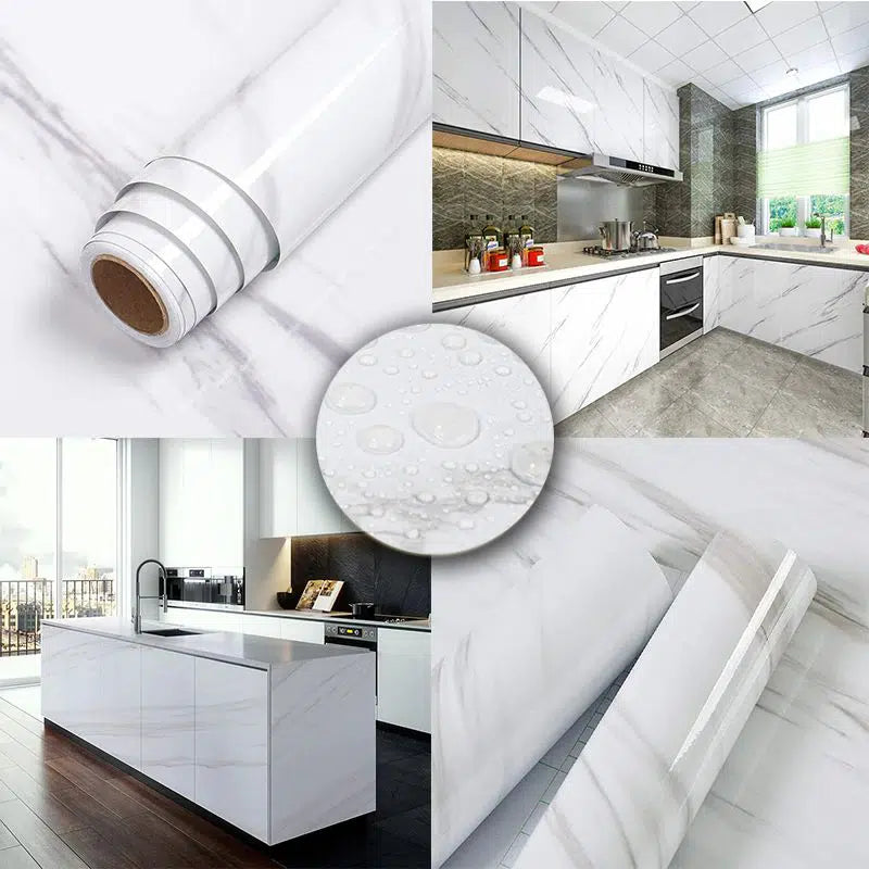 White Marble Wallpaper Sticker – Clean & Stylish Look, Home and Wall Decor 