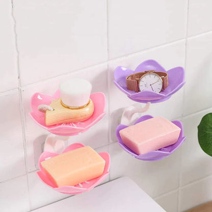 Wall Mounted Double Layer Lotus Flower Shaped Soap Holder